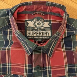Superdry plaid casual/sport shirt size L 100% cotton EUC